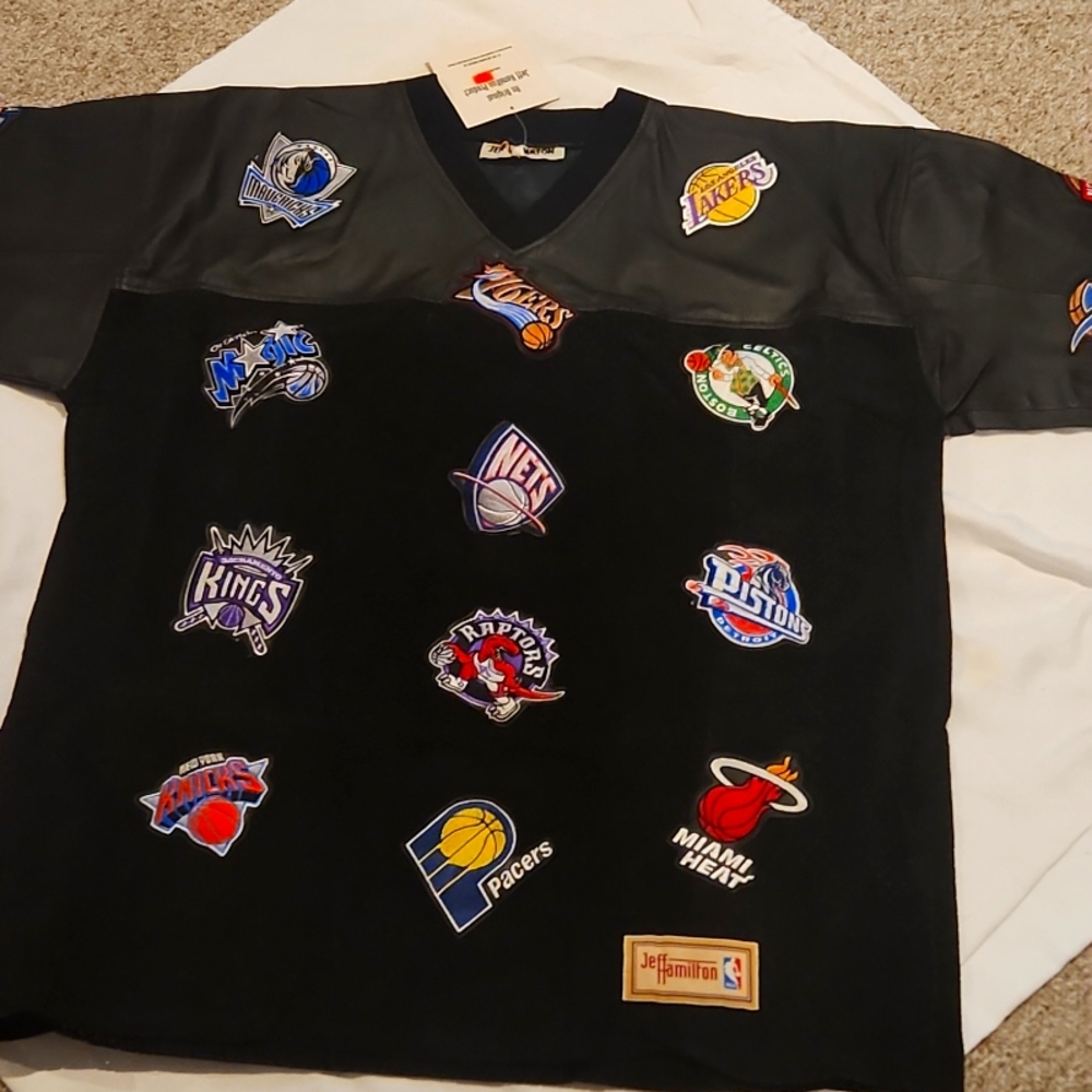 NBA pullover real leather and suede with all the teams stitched on